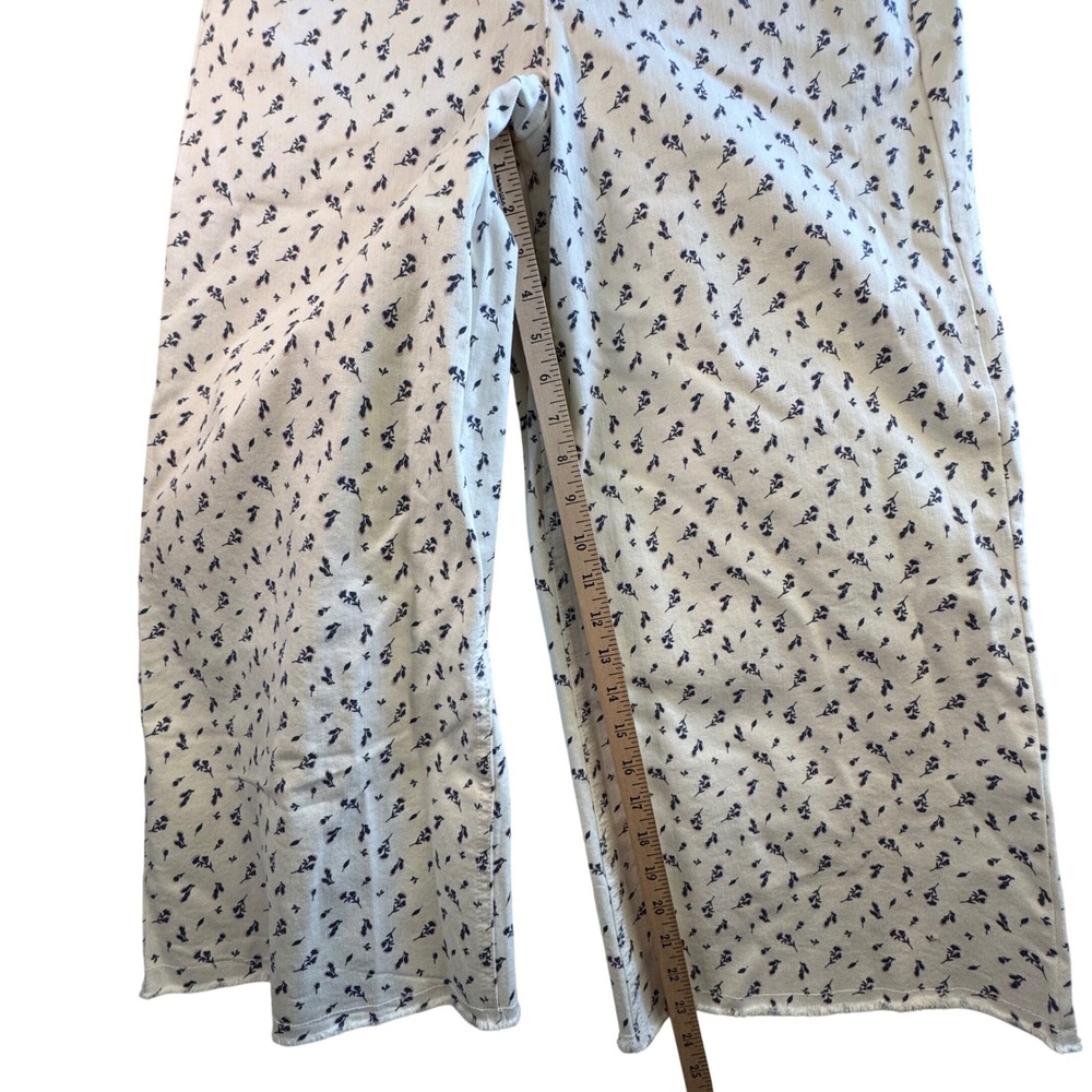 Peace Love World Floral Wide Leg Crop Pants Cotton Stretch Cream Navy Size 8 NEW - Picture 8 of 11